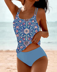 Dames bikini set – Tankini bovenstuk met dubbele band – Ademend en rekbaar materiaal – Verstelbaar en comfortabel pasvorm