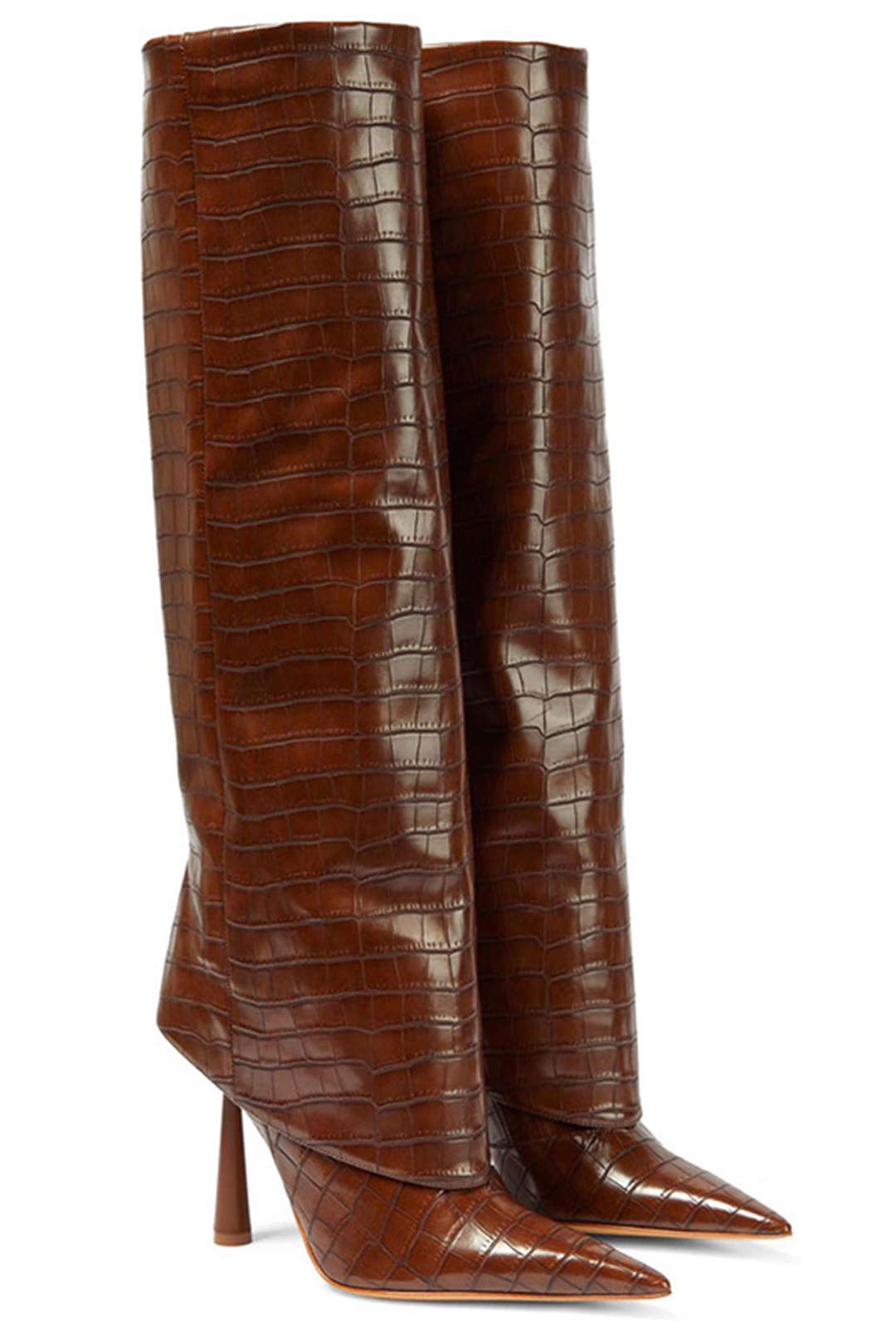 Crocodile patent leder enkellaarsjes met puntige hak en over de knie