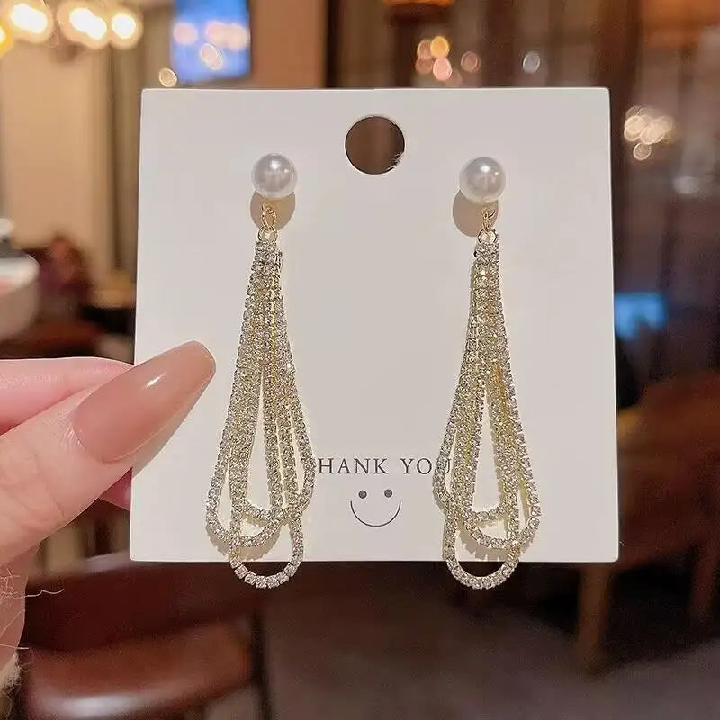 Gouden Kristallen Kwastje met Parel Bengelen Oorbellen - Alta