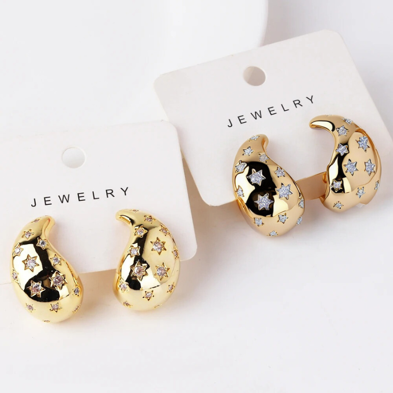 Chic Elegante Oorbellen met Druppelvorm en Ster Zirkoon Studs - Eugenia