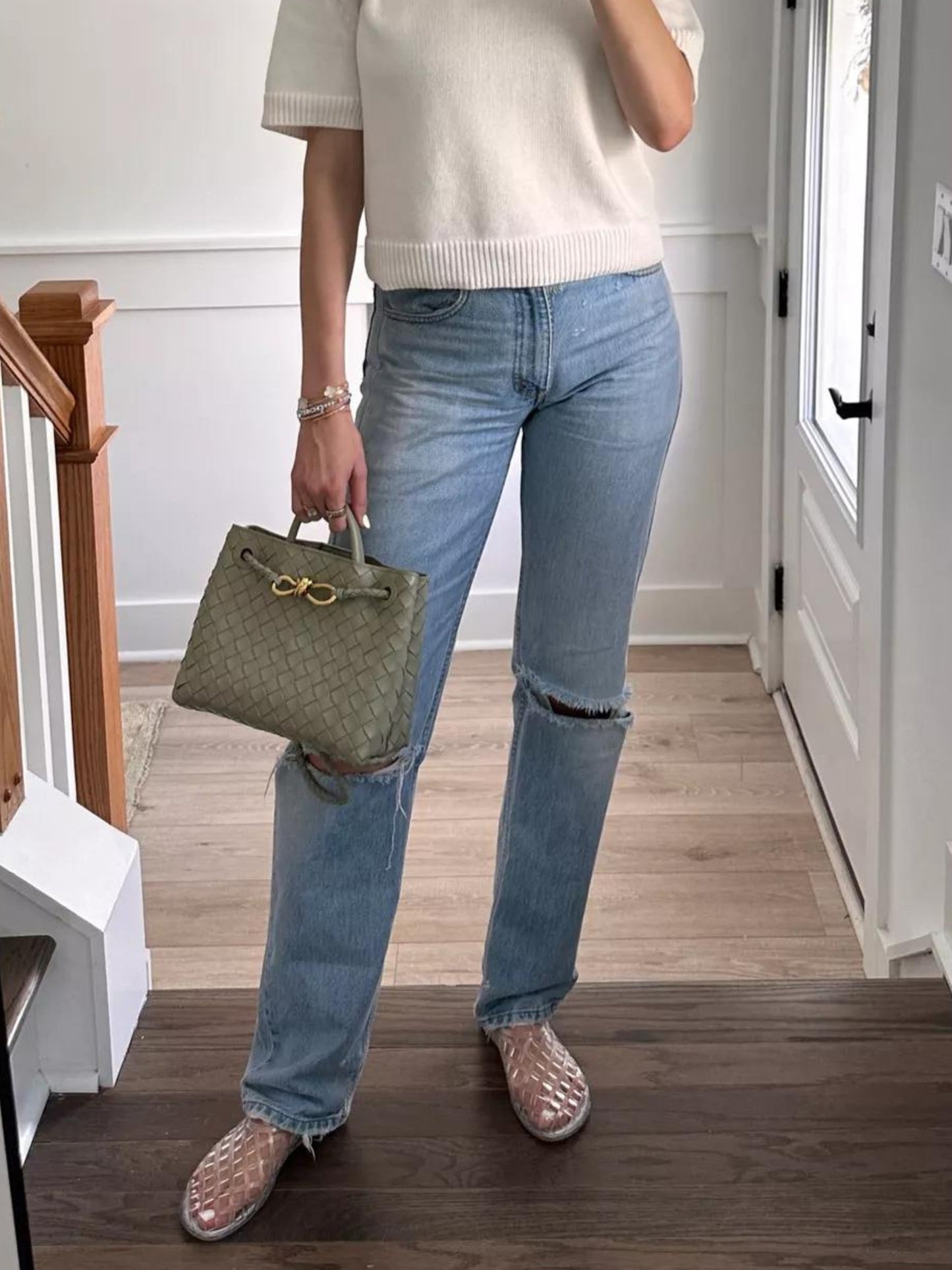 Kleine Gevlochten Dames Handtas met Gouden Details