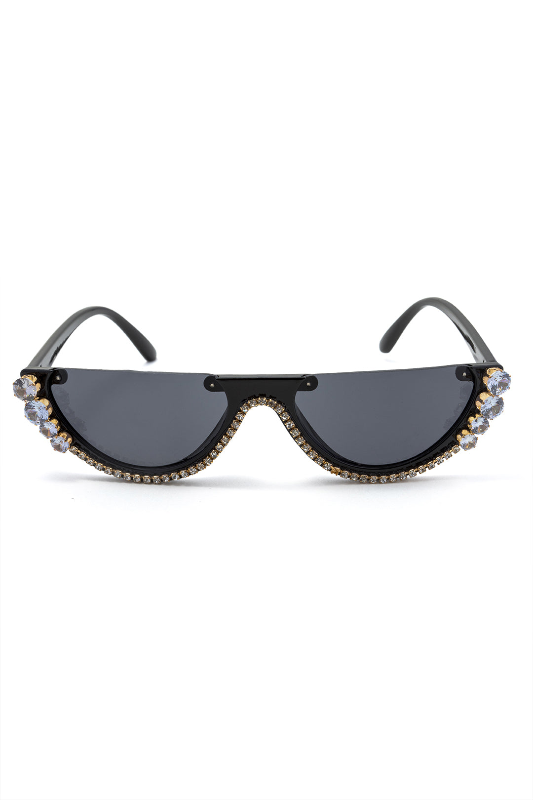 Sparkling Rhinestone Embellished Half Frame Sunglasses