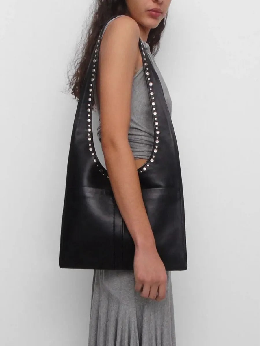 Versterkte Boho-schoudertas met spijkers