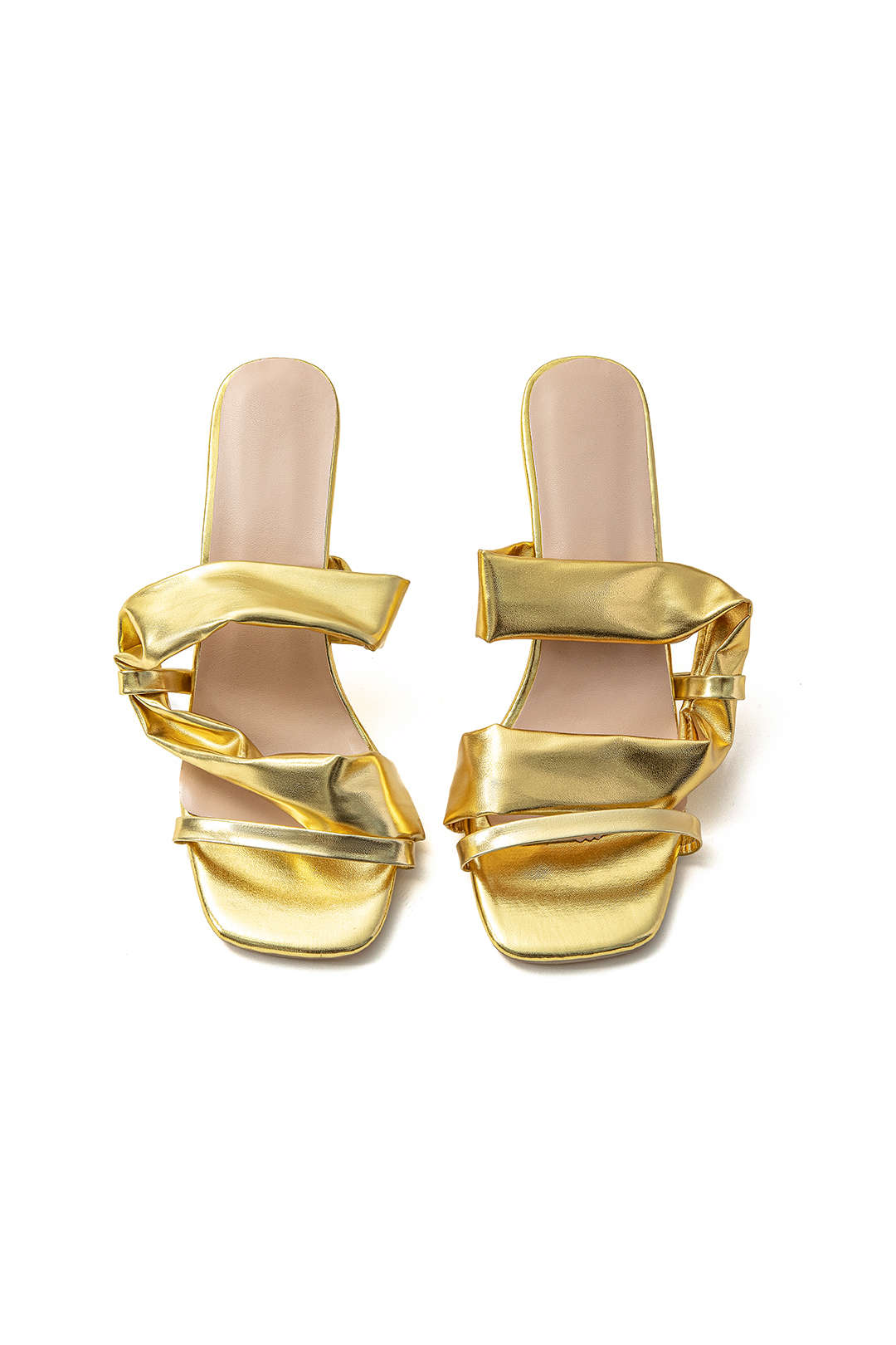 Metaal high heel sandalen met ruches en vierkante aspedster