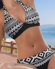 Dames bikini-ensemble – V-hals haltertop – Lage taille slip – Ademend en elastisch materiaal