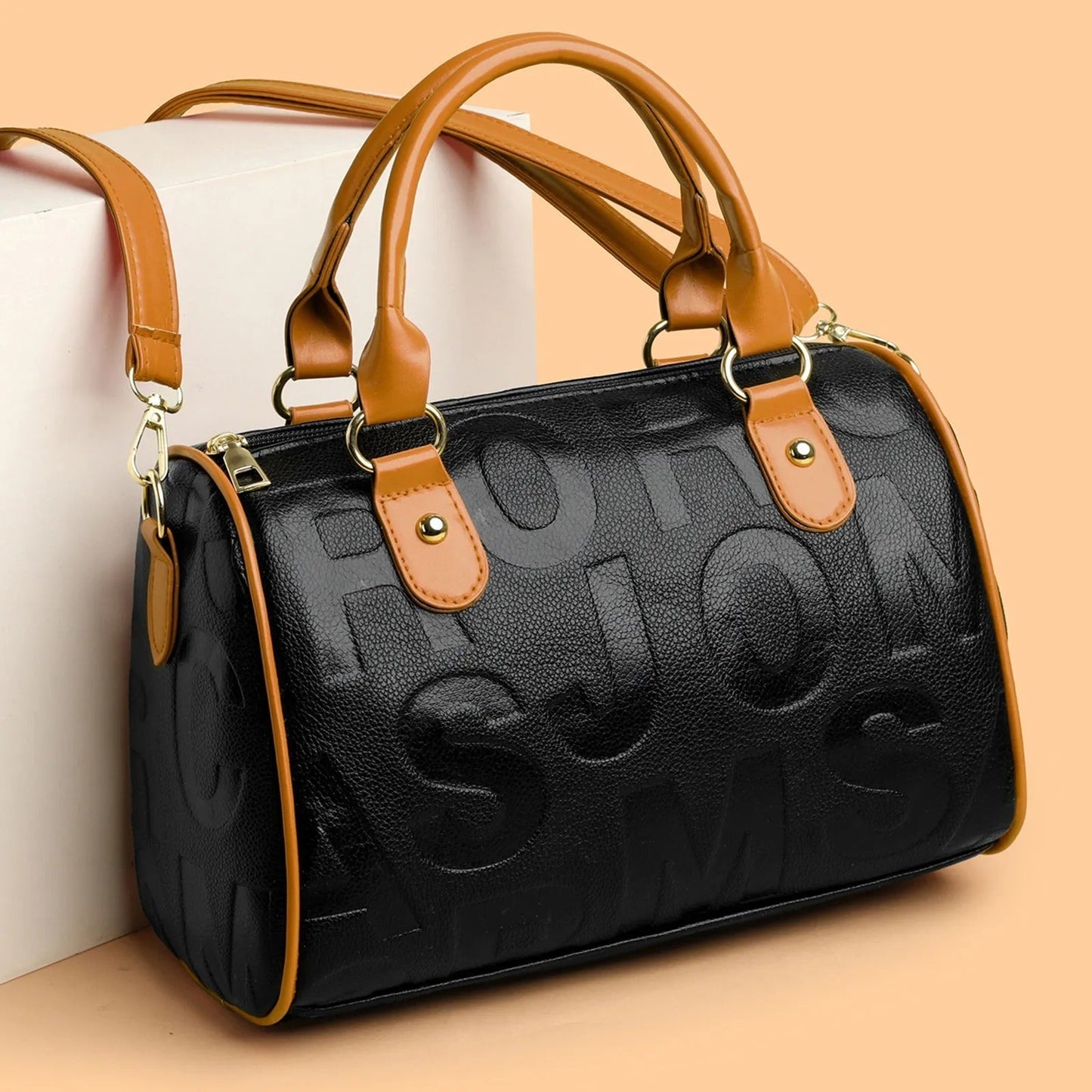 Damestas van kunstleer met reliëf - Yanelis