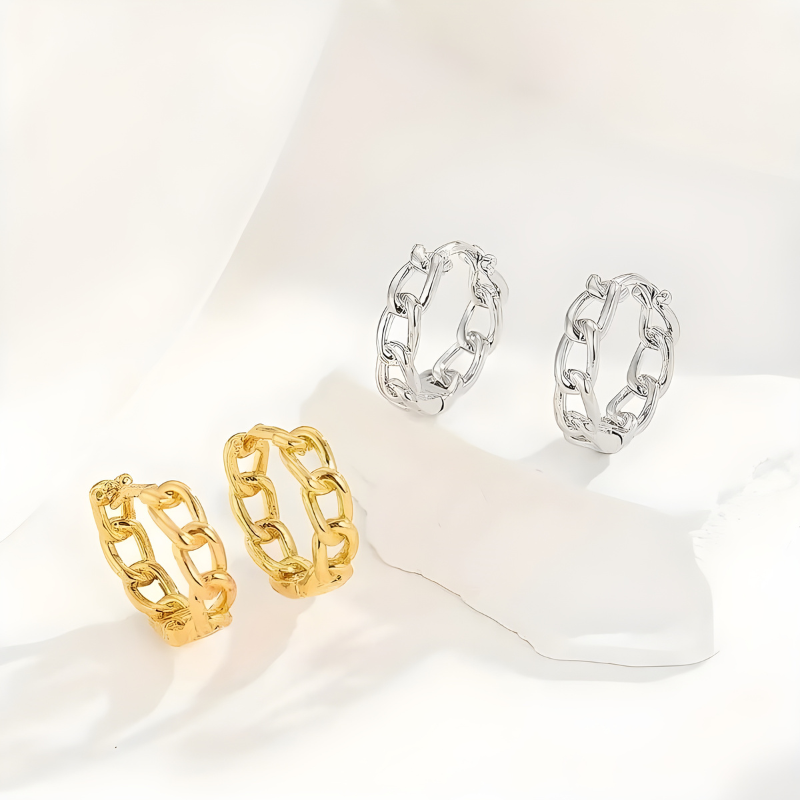 Gouden Ketting Hoepel Oorbellen - Tina