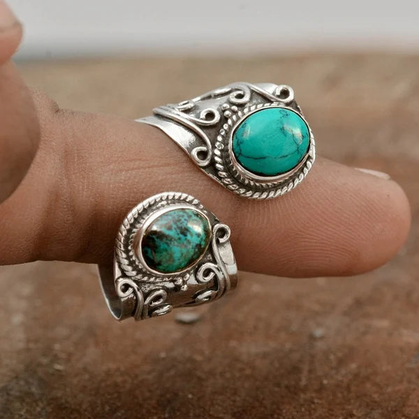 Verstelbare dubbele ringen met turquoise rand