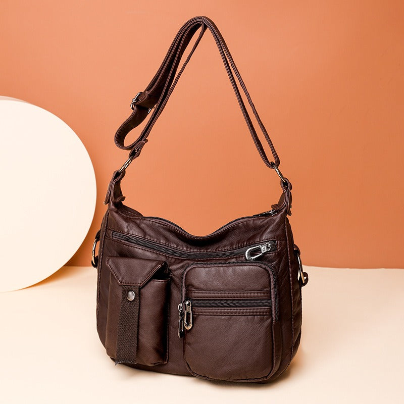 Schoudertas van synthetisch leer voor dames, meerdere zakken, functionele stijl - Ángela