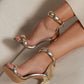Hogehakken Sandalen met Enkelbandje en Metallic Opening