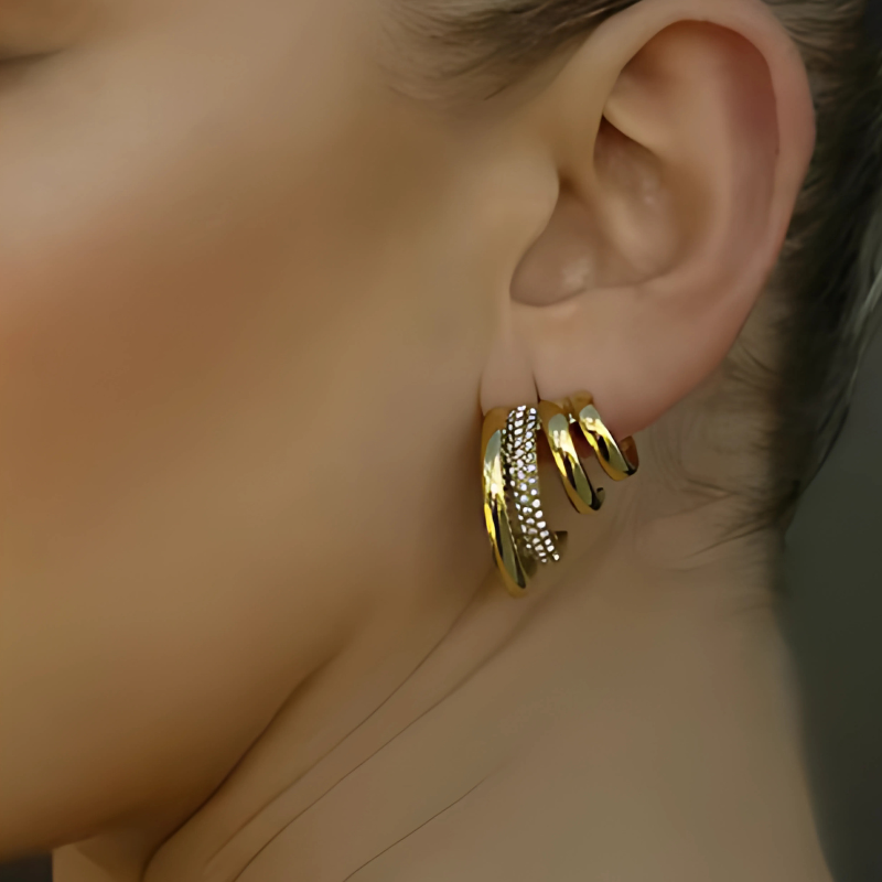 Elegant Drievoudige Oorbellen met Zirkoon - Nini