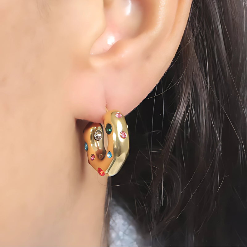 Gouden Geplateerde Zircon Hoepel Oorbellen - Natalie