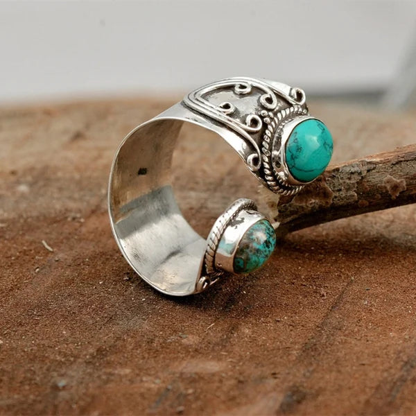 Verstelbare dubbele ringen met turquoise rand