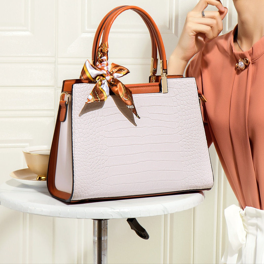 Dameshandtas met krokodilleneffect en decoratieve sjaal - Mireille