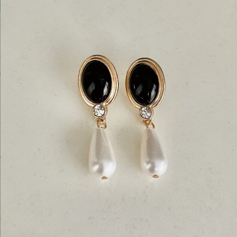 Natuursteen Druppel Oorbellen Parel - Merel