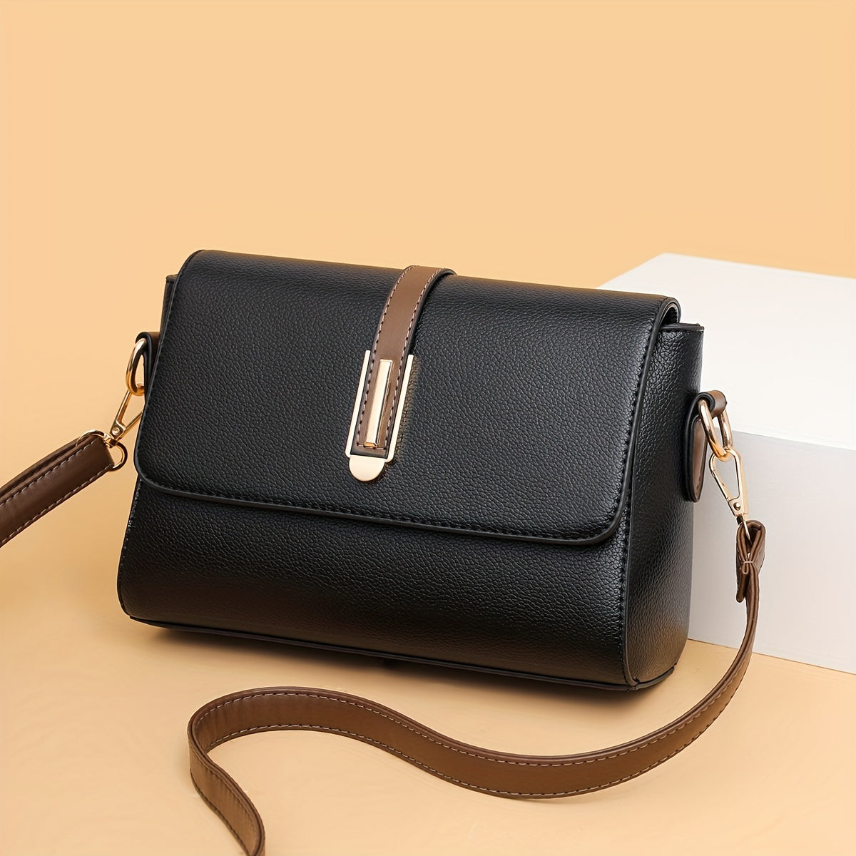 Annemiek™| Retro PU Leren Crossbody Tas met Kleurcontrast