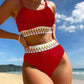 Damesbikinitoestel met Ribstructuur, Hoge Slip, Verstelbare Bandjes
