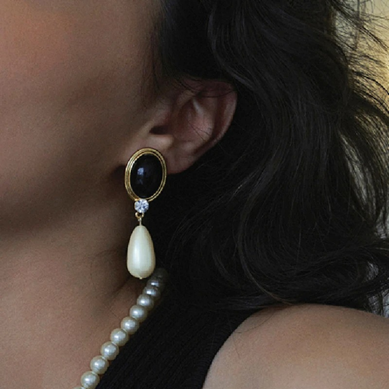 Natuursteen Druppel Oorbellen Parel - Merel