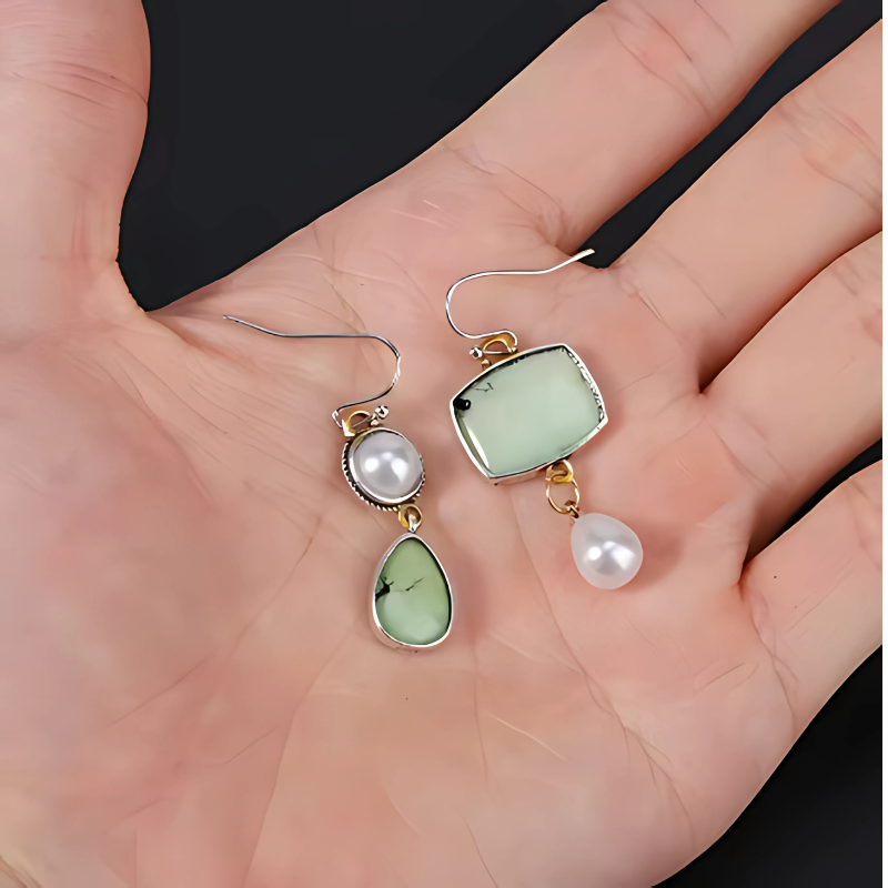 Oorbellen met Groene en Witte Parel - Pini