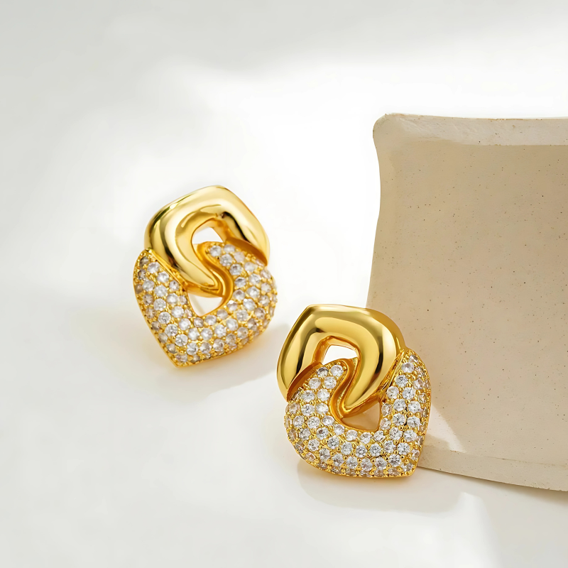 Gouden Diamanten Hartvormige Oorknopjes - Kayla