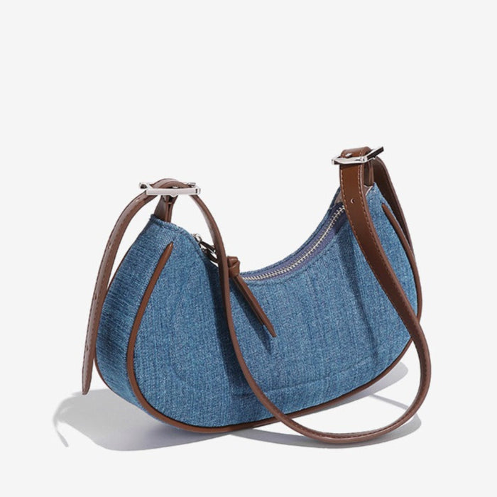 Denim damesschoudertas met halvemaanvorm - Élodie