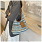 Shopper tas met geweven raffia en tasdetail - Martina