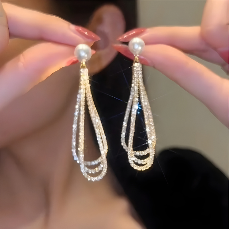 Gouden Kristallen Kwastje met Parel Bengelen Oorbellen - Alta