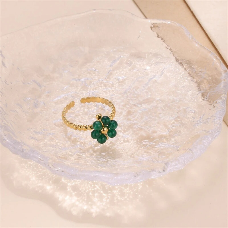 Elegant Goudvergulde Kralen Bloem Open Ring - Ruth voor een stijlvolle uitstraling