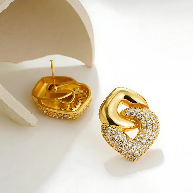 Gouden Diamanten Hartvormige Oorknopjes - Kayla