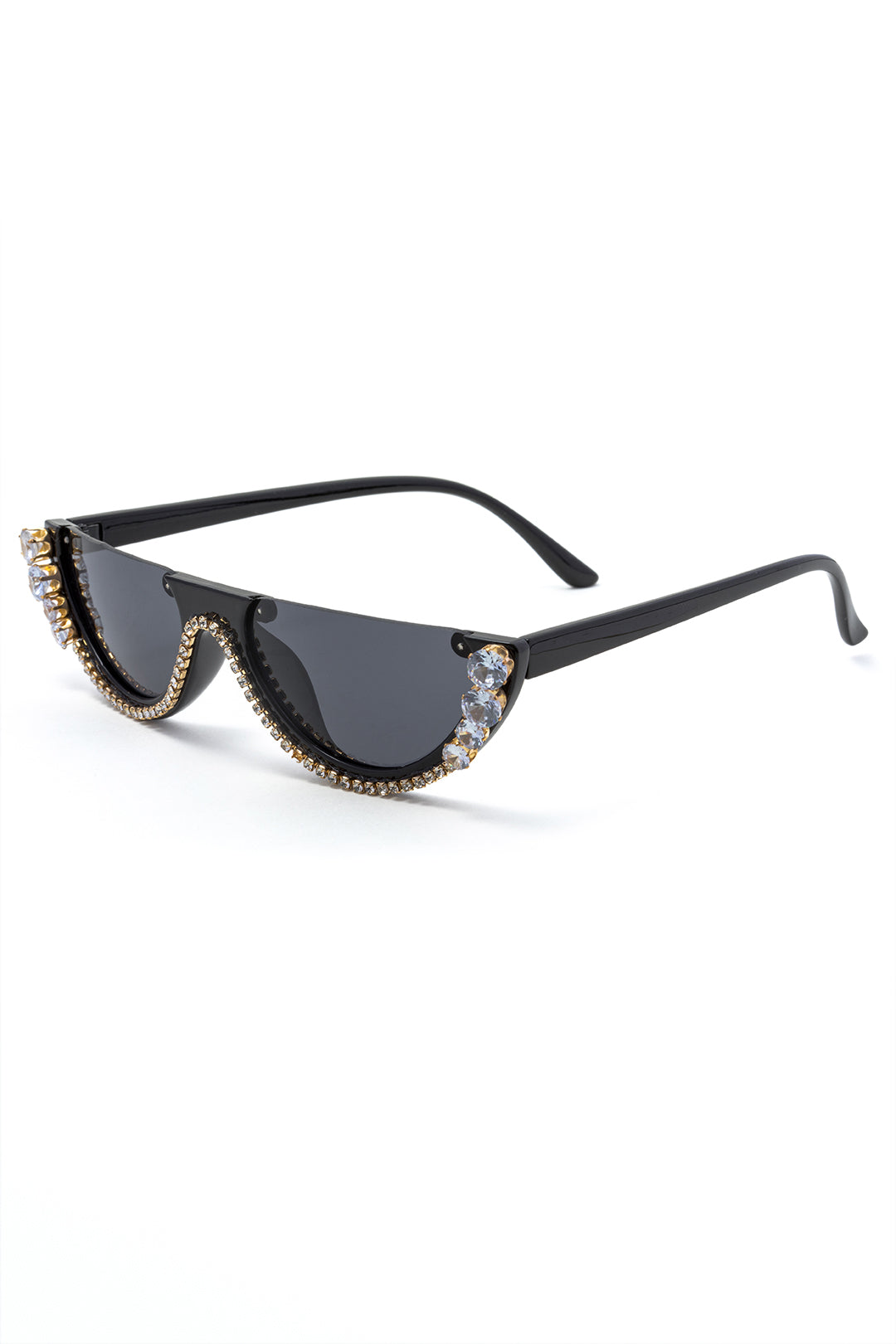 Sparkling Rhinestone Embellished Half Frame Sunglasses