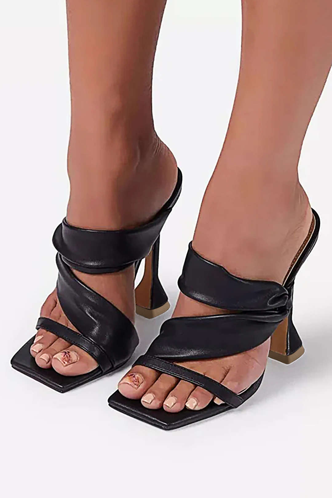 Metaal high heel sandalen met ruches en vierkante aspedster