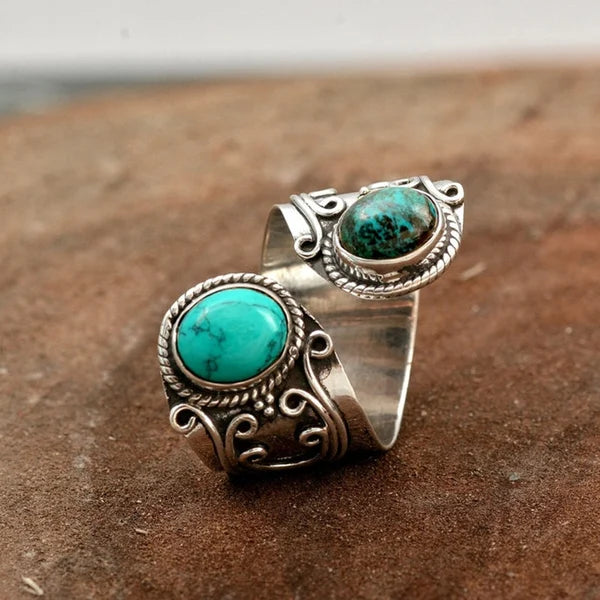 Verstelbare dubbele ringen met turquoise rand