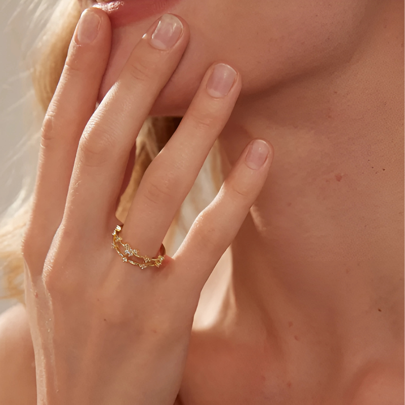 Elegante Dubbele Rij Vlinder Zircon Ring – Vivian voor een betoverende stijl