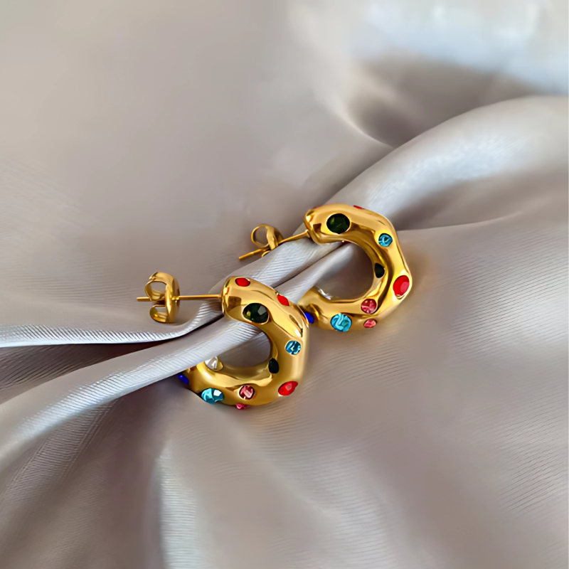 Gouden Geplateerde Zircon Hoepel Oorbellen - Natalie