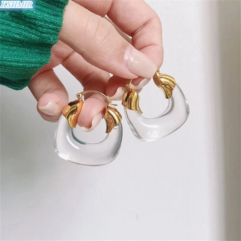 Metaal Transparante Resin Hoepel Oorbellen - Ruby