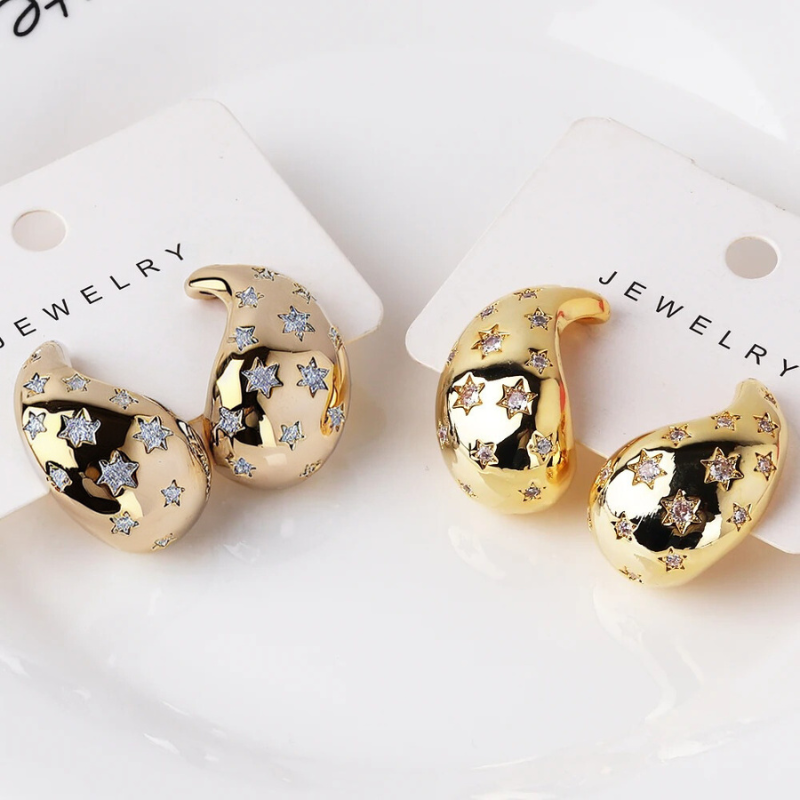 Chic Elegante Oorbellen met Druppelvorm en Ster Zirkoon Studs - Eugenia