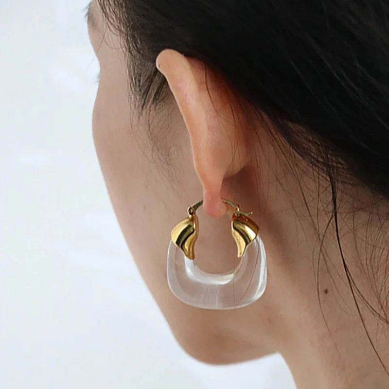 Metaal Transparante Resin Hoepel Oorbellen - Ruby