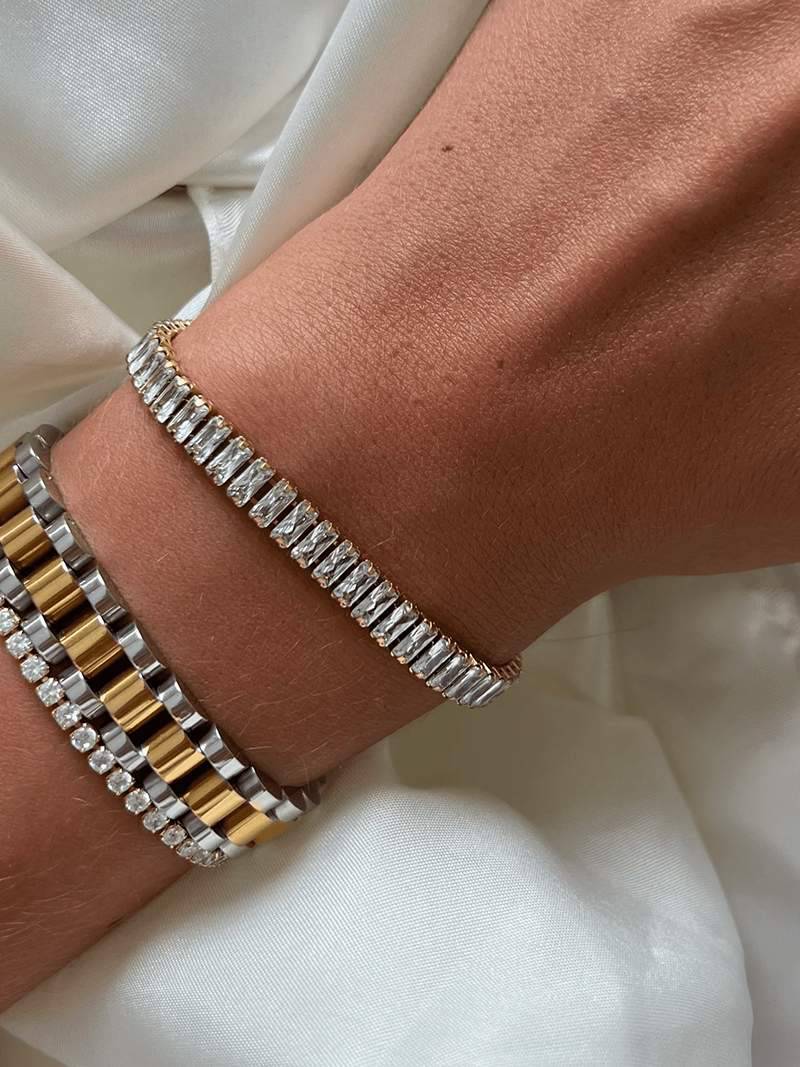 Elegante Tennis Armband Baguette met Glanzende Edelstenen