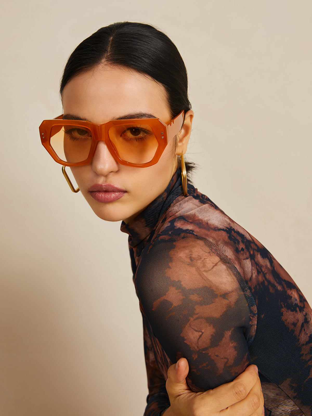 Vintage-Polygon Design Cat-Eye Zonnebril met Nieten-details