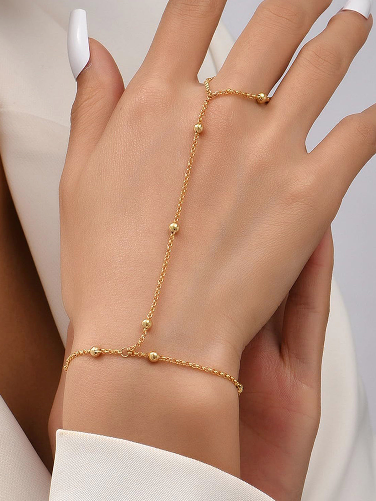 Gouden Handketting Dames – Elegant Ring Bracelet women met Fijne Kralen