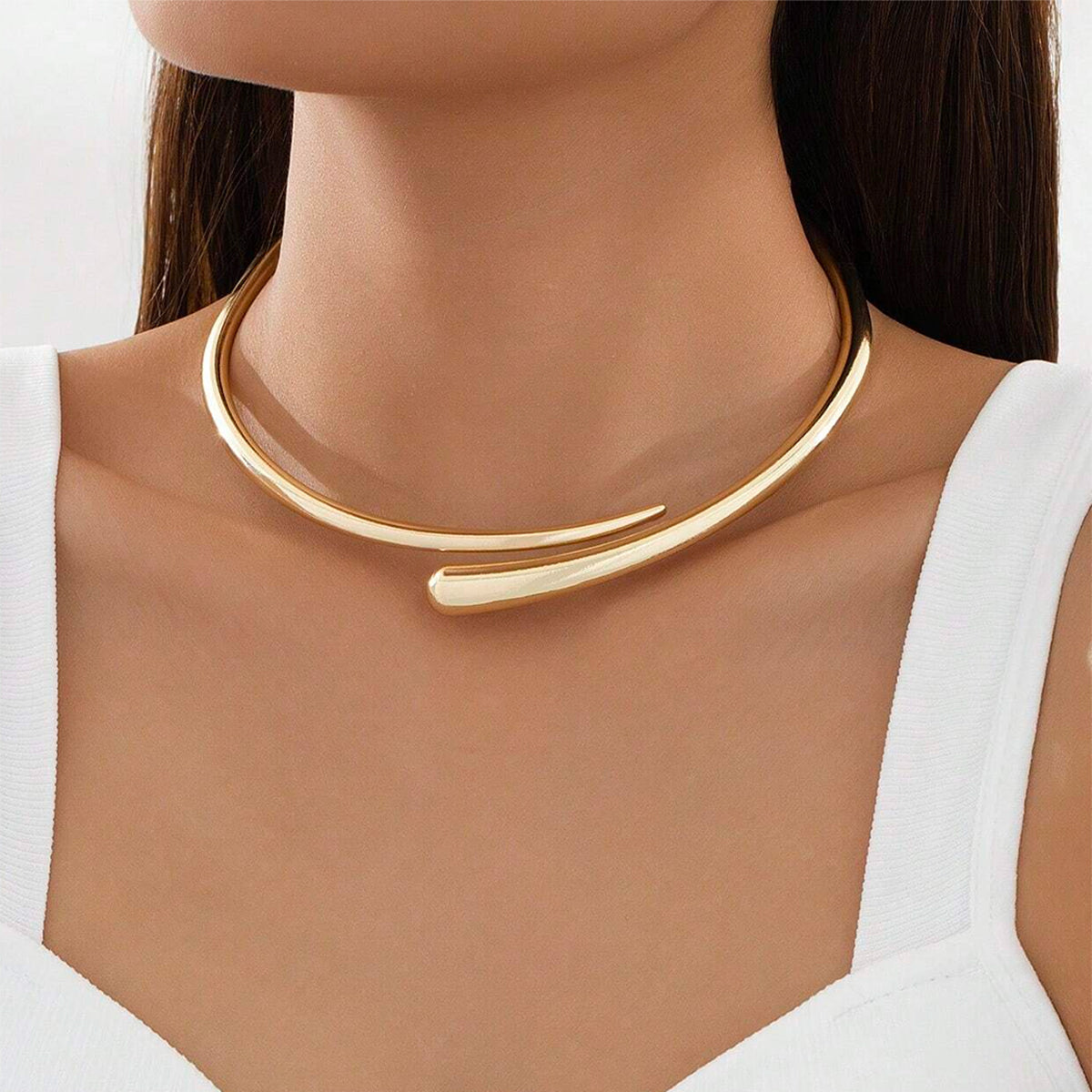 Gouden Waterdruppel Open Choker – Minimalistische Dames Ketting