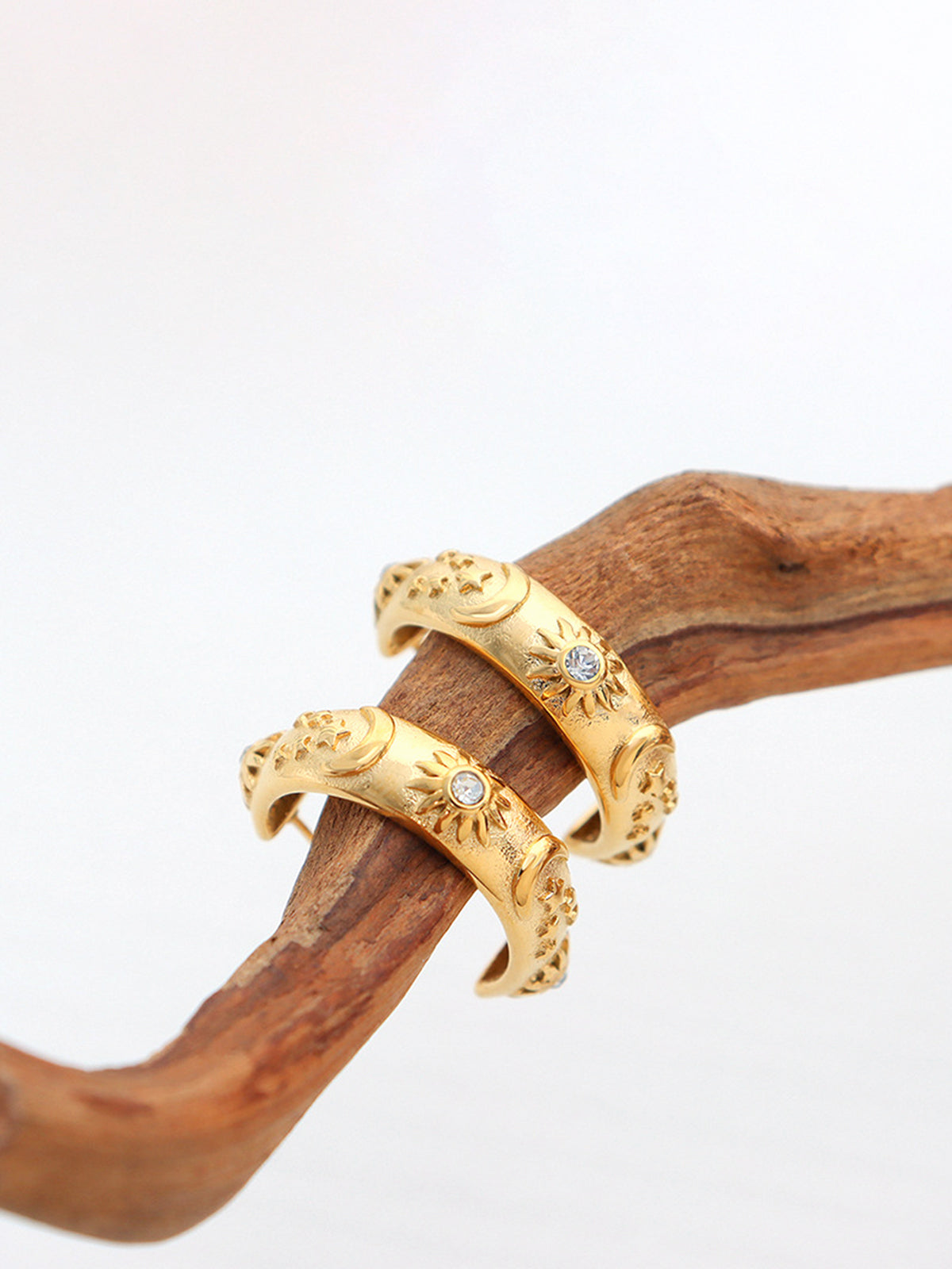 Creoolse oorbellen met reliëfmotief en fonkelende zirkonia