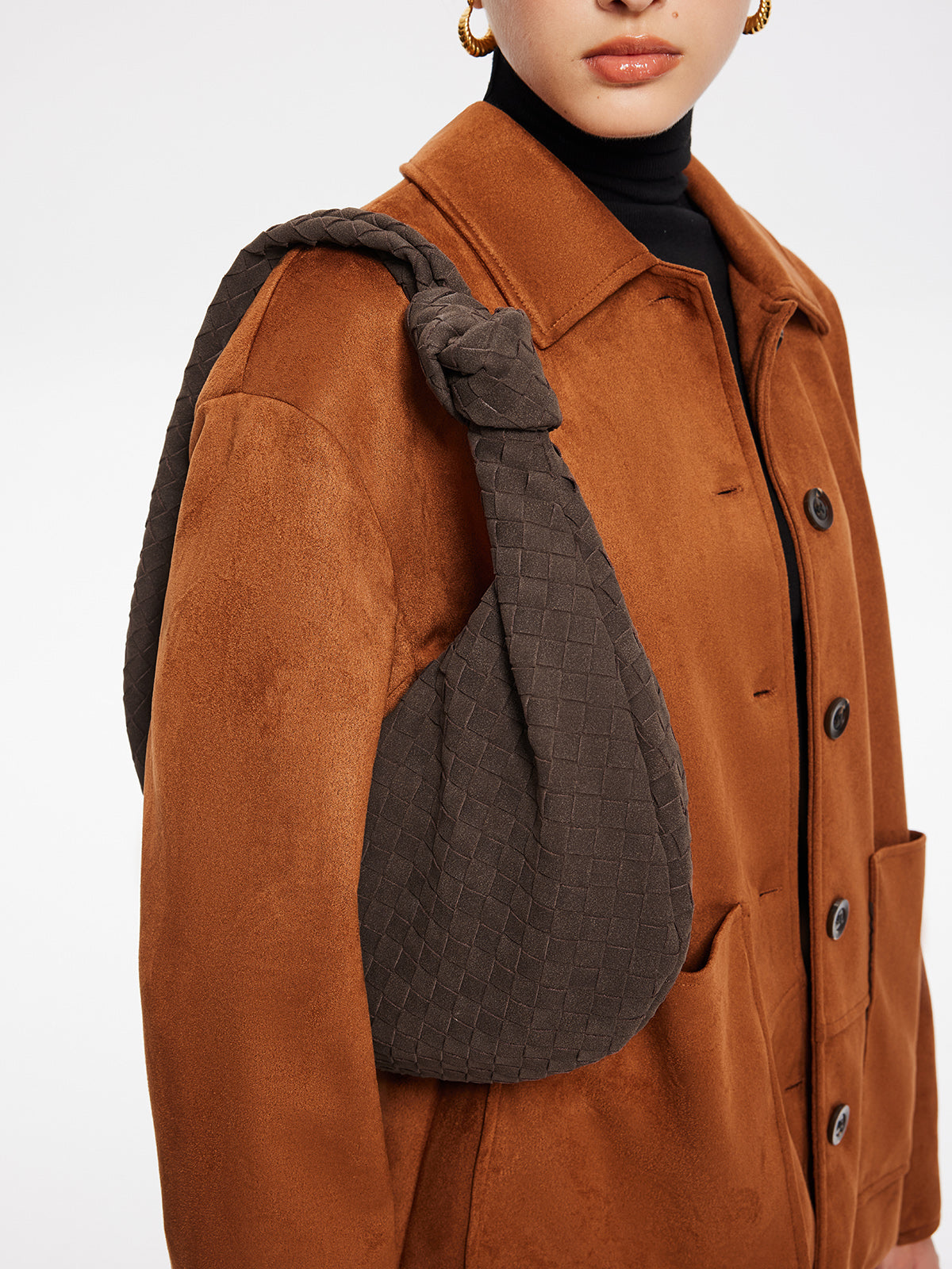 Elegante Ronde Gebreide Gebonden Suède Tas voor Stijlvol Draagtassen