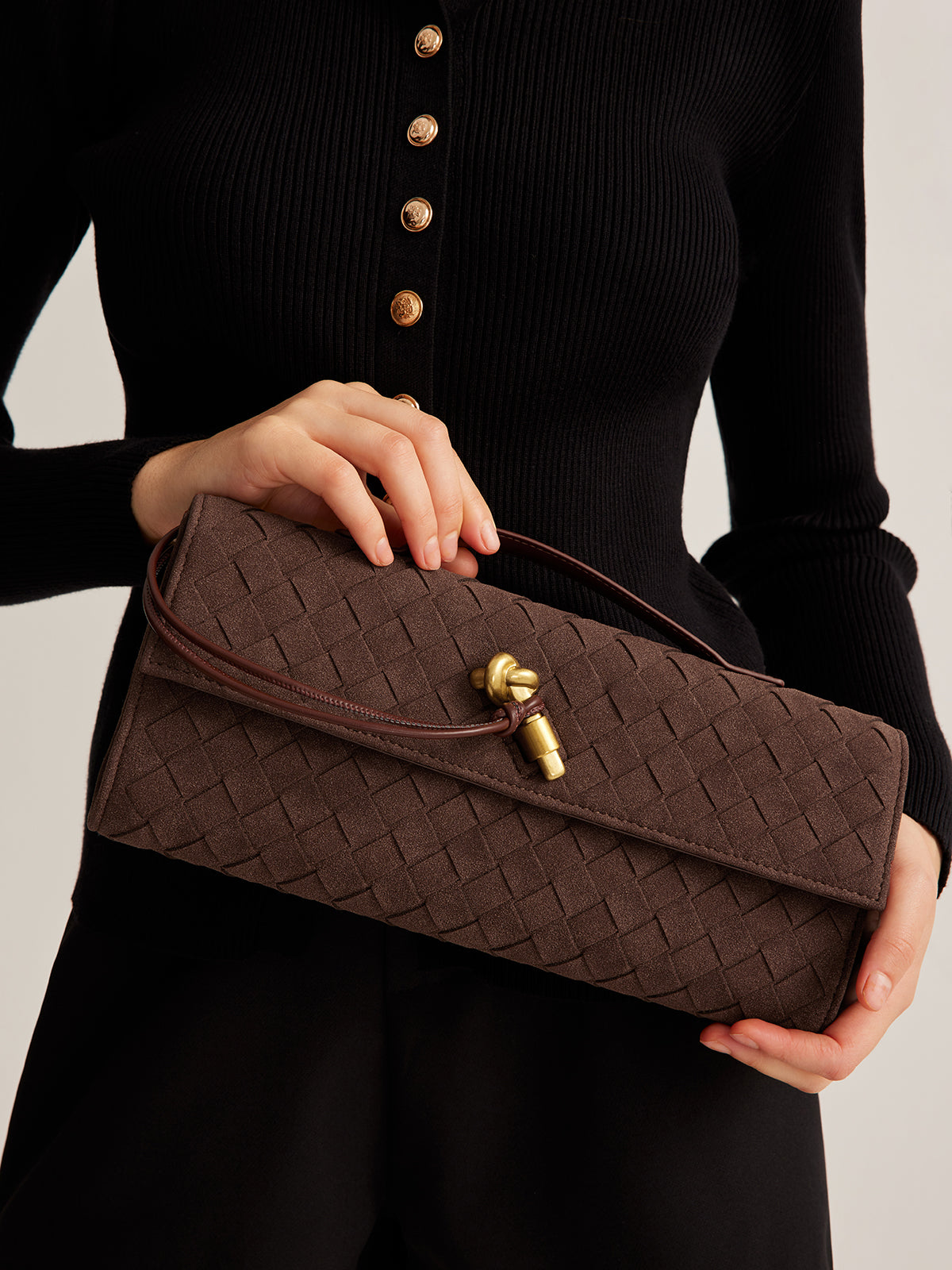 Elegante suède clutch met klep voor stijlvolle verschijningen