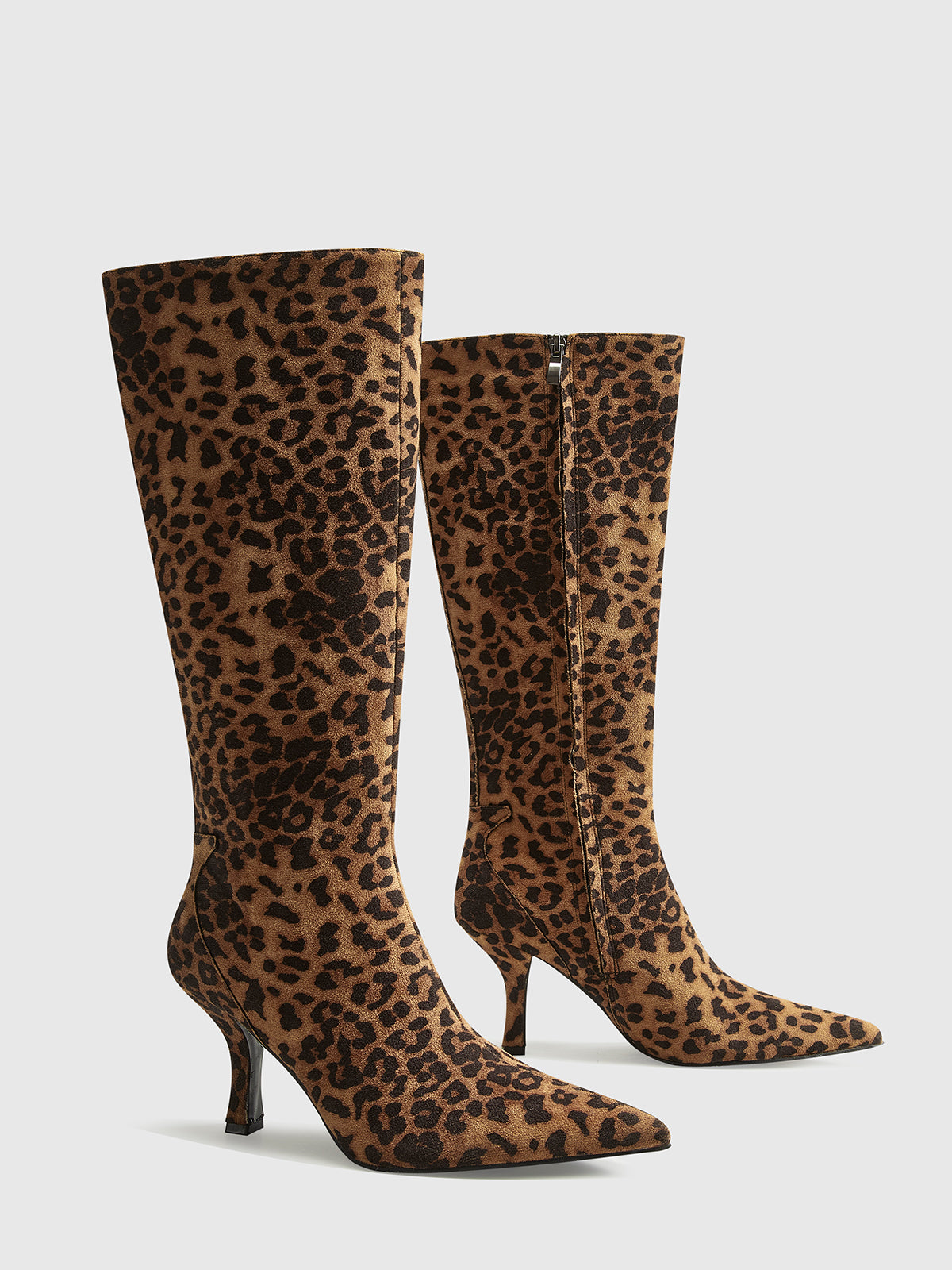 Mid-calfslee zippersla boots met luipaardprint voor een wilde en trendy look