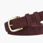 Elegante en hardly elegante suède riem met dunklekkel en smalle gesp