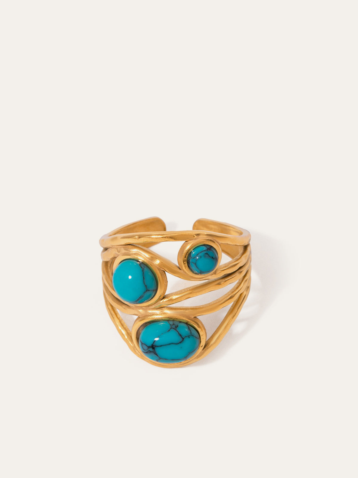 Gouden en zilveren ring met turquoise-inleg voor een elegante en verfijnde uitstraling