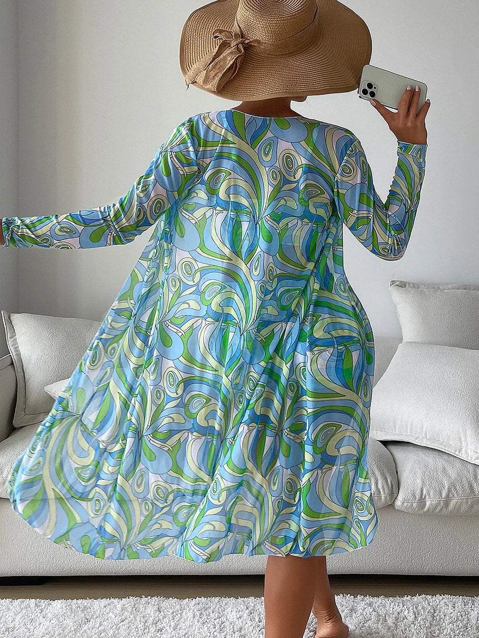 3-delige badpak voor dames - Transparante lange cardigan, getailleerd bikini top en high-waist short