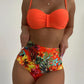 Dames Bikinibovenstuk Bandeau - Push-up en Hoge Taille - Ruché Effect - Bloemenprint