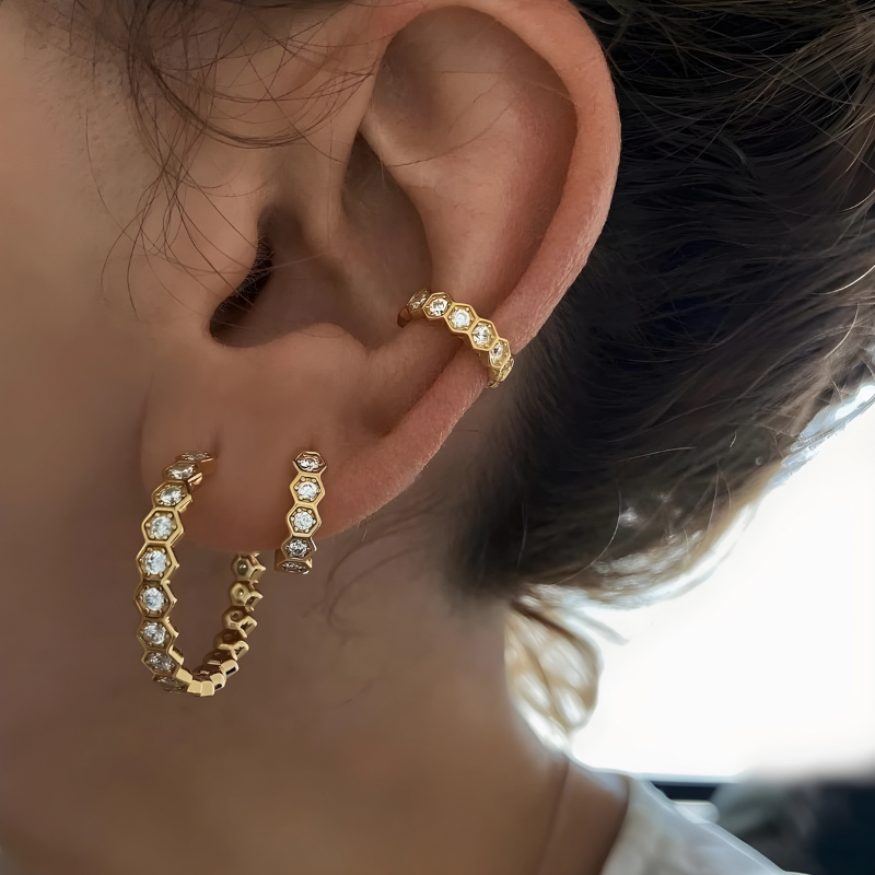 Elegante Zeshoekige Hoop Oorbellen Goud - Eva